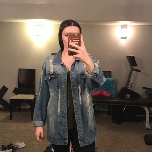 Oversized, distressed jean jacket